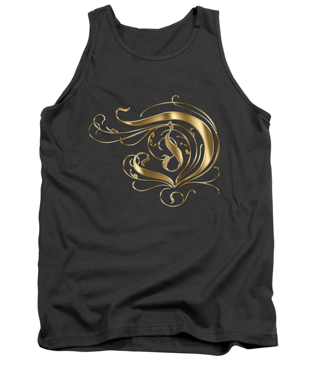 Gold Letter D Tank Top featuring the painting D Ornamental Letter Gold Typography by Georgeta Blanaru