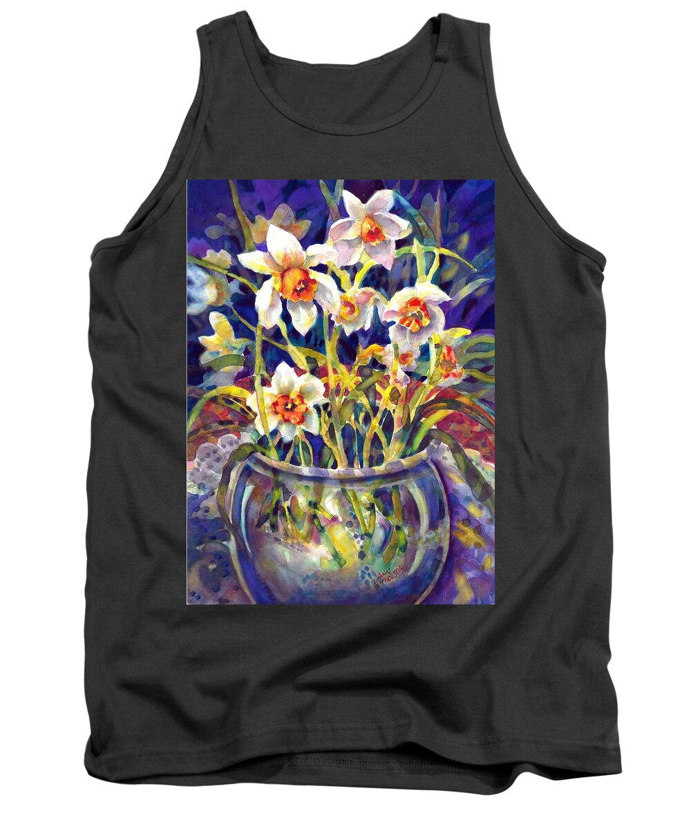 Painting Tank Top featuring the painting Daffodils and Lace by Ann Nicholson