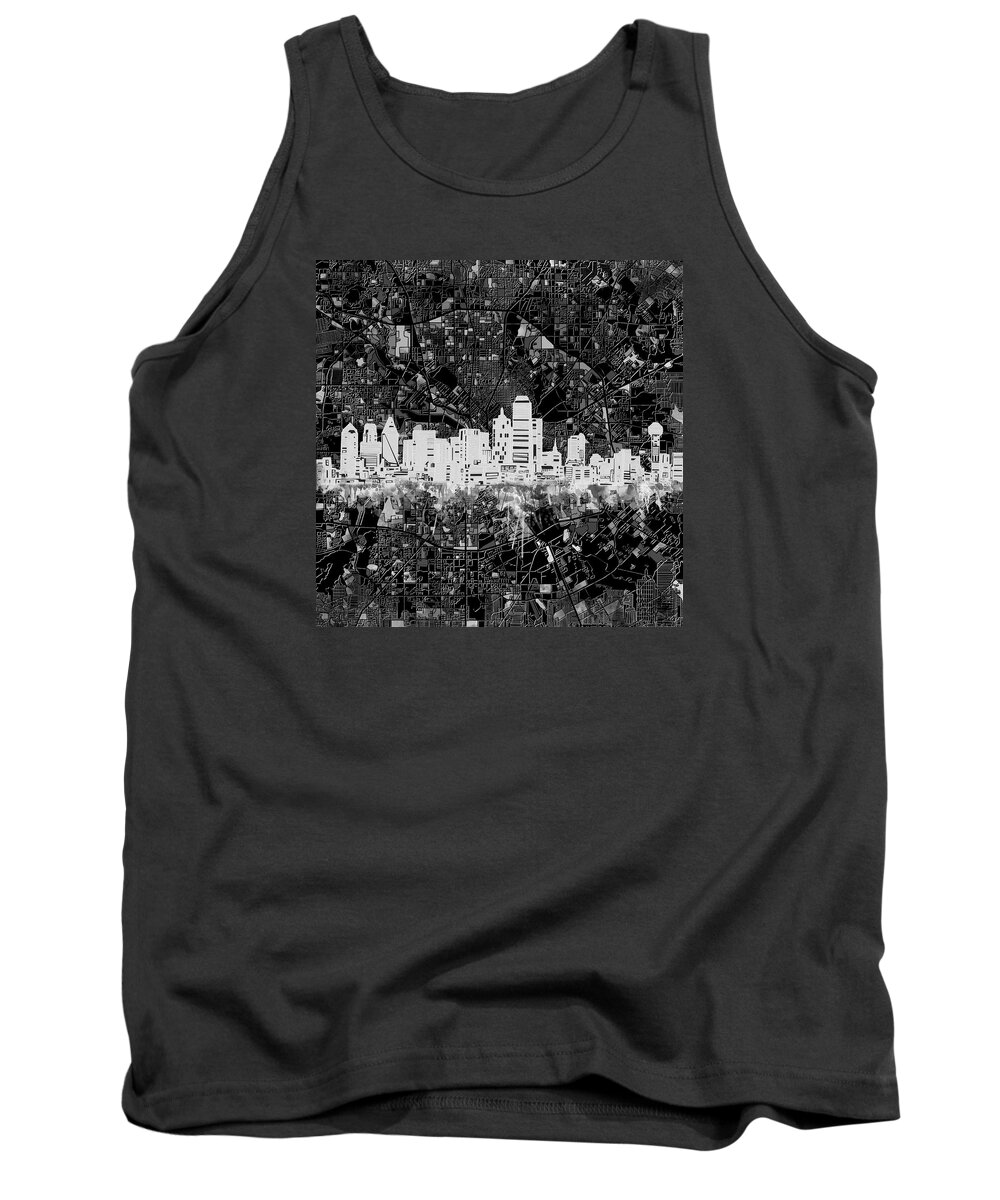 Dallas Tank Top featuring the painting Dallas Skyline Map Black And White 5 by Bekim M