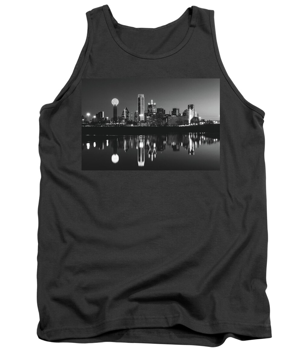 Dallas Tank Top featuring the photograph Dallas Skyline with reflection in Black and white 1 by Mati Krimerman
