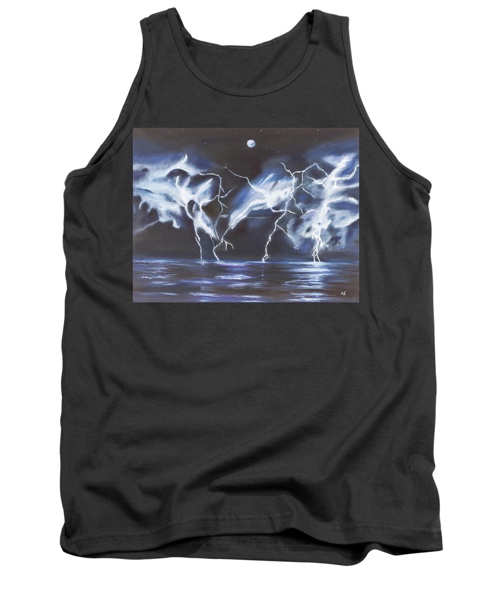 Lightning Tank Top featuring the painting Dancing Light by Neslihan Ergul Colley