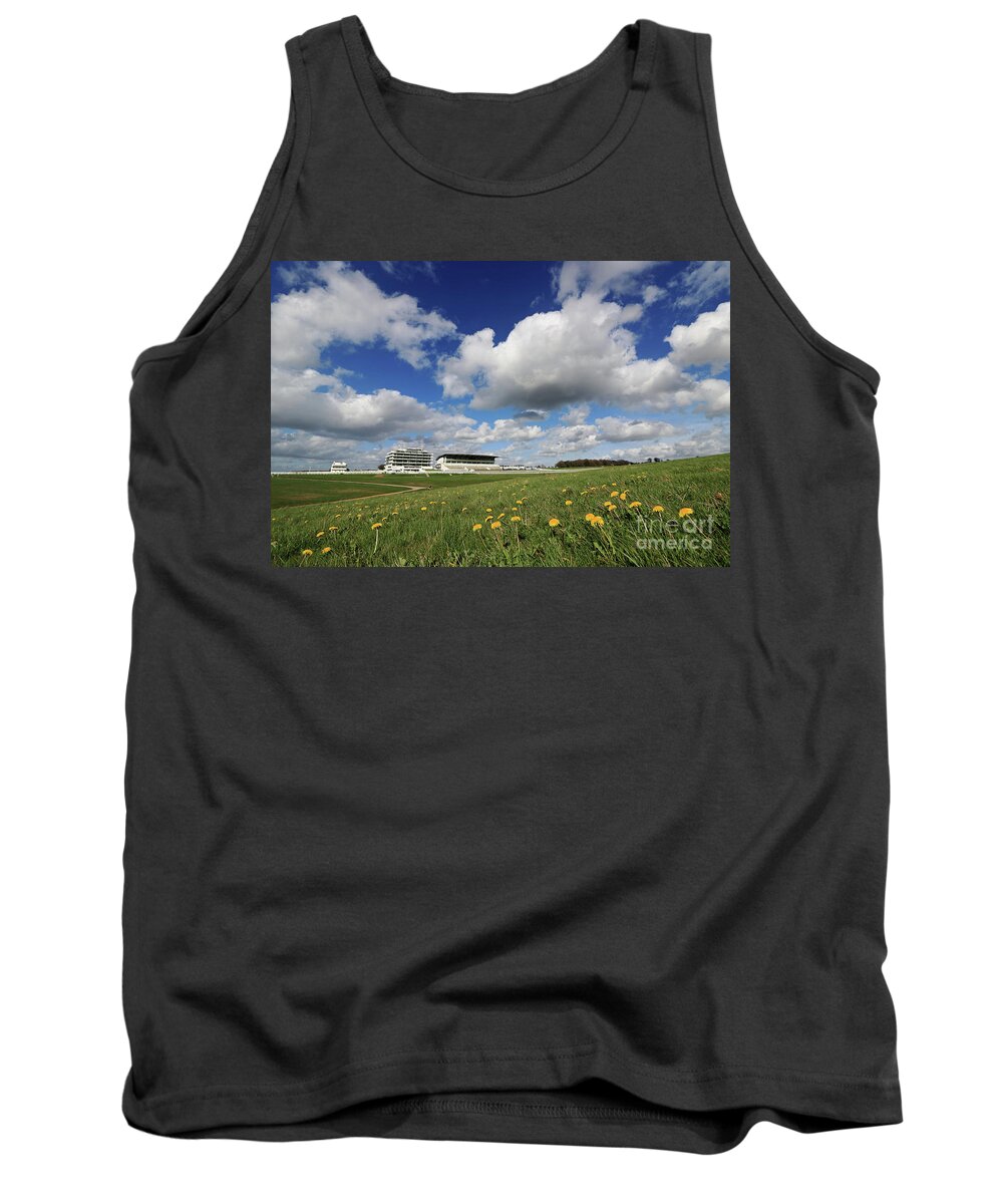 Dandelions On Epsom Downs Uk Fluffy Cumulus Clouds English Landscape Countryside Tank Top featuring the photograph Dandelions on Epsom Downs UK by Julia Gavin