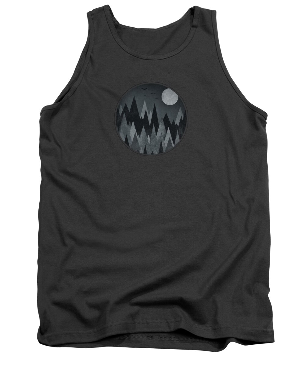 Abstract Mountains Tank Top featuring the digital art Dark Mystery Abstract Geometric Triangle Peak Woods black and white by Philipp Rietz