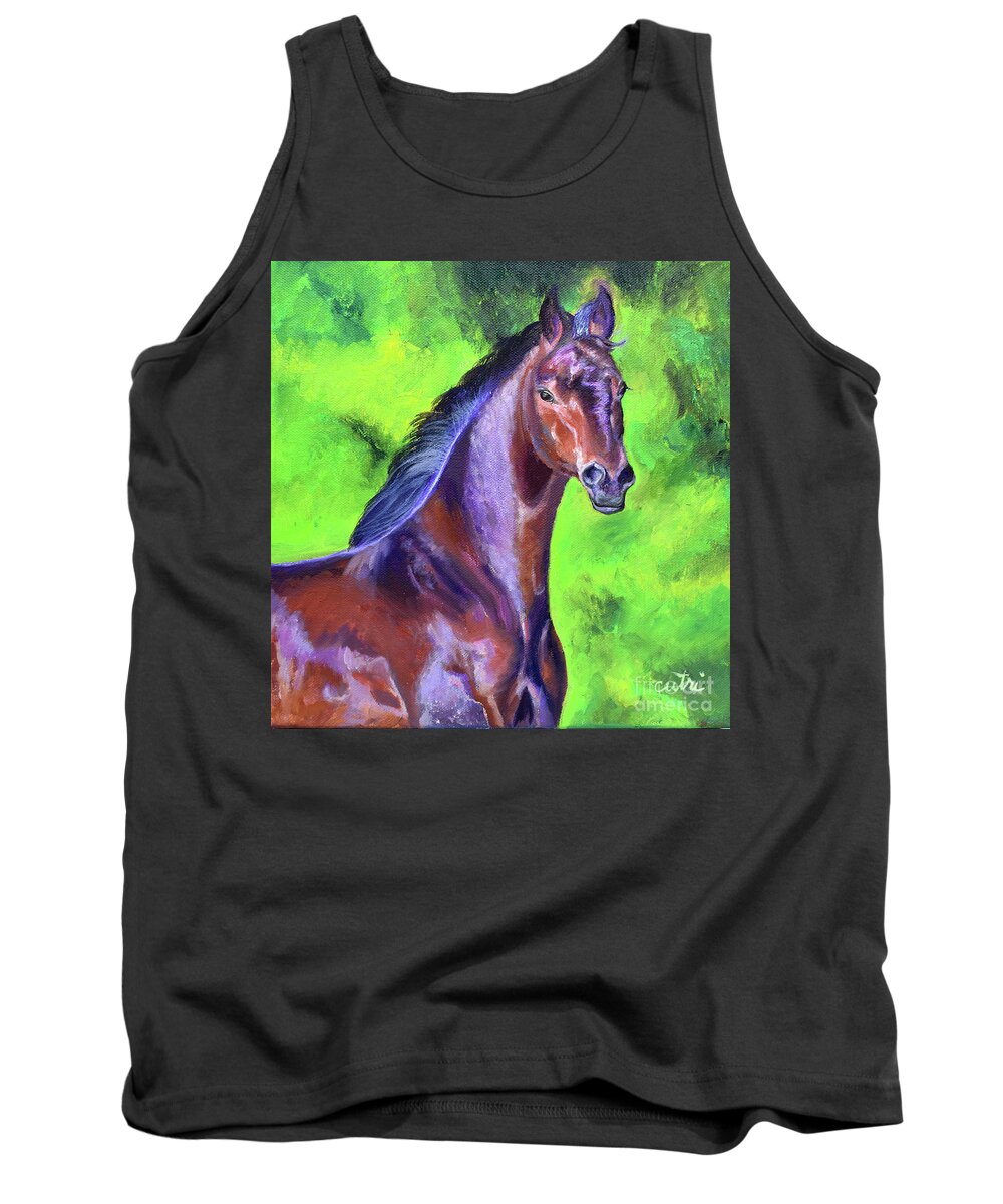 Dark Red Bay Horse Tank Top featuring the painting Dark Red Bay Horse by Anne Cameron Cutri