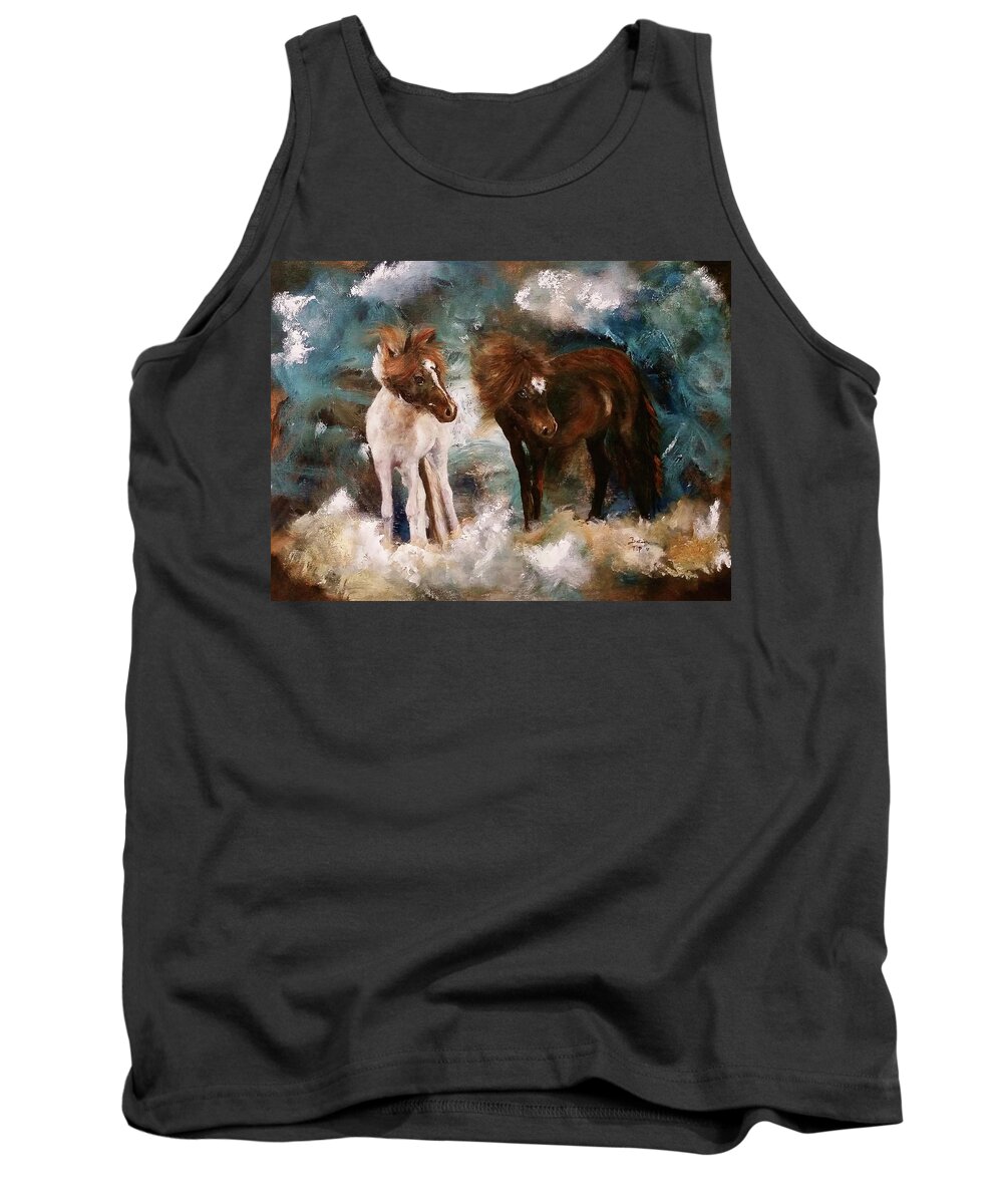 Miniature Horse Painting Tank Top featuring the painting David Bowie and Iggy Pop Miniature Horses by Barbie Batson