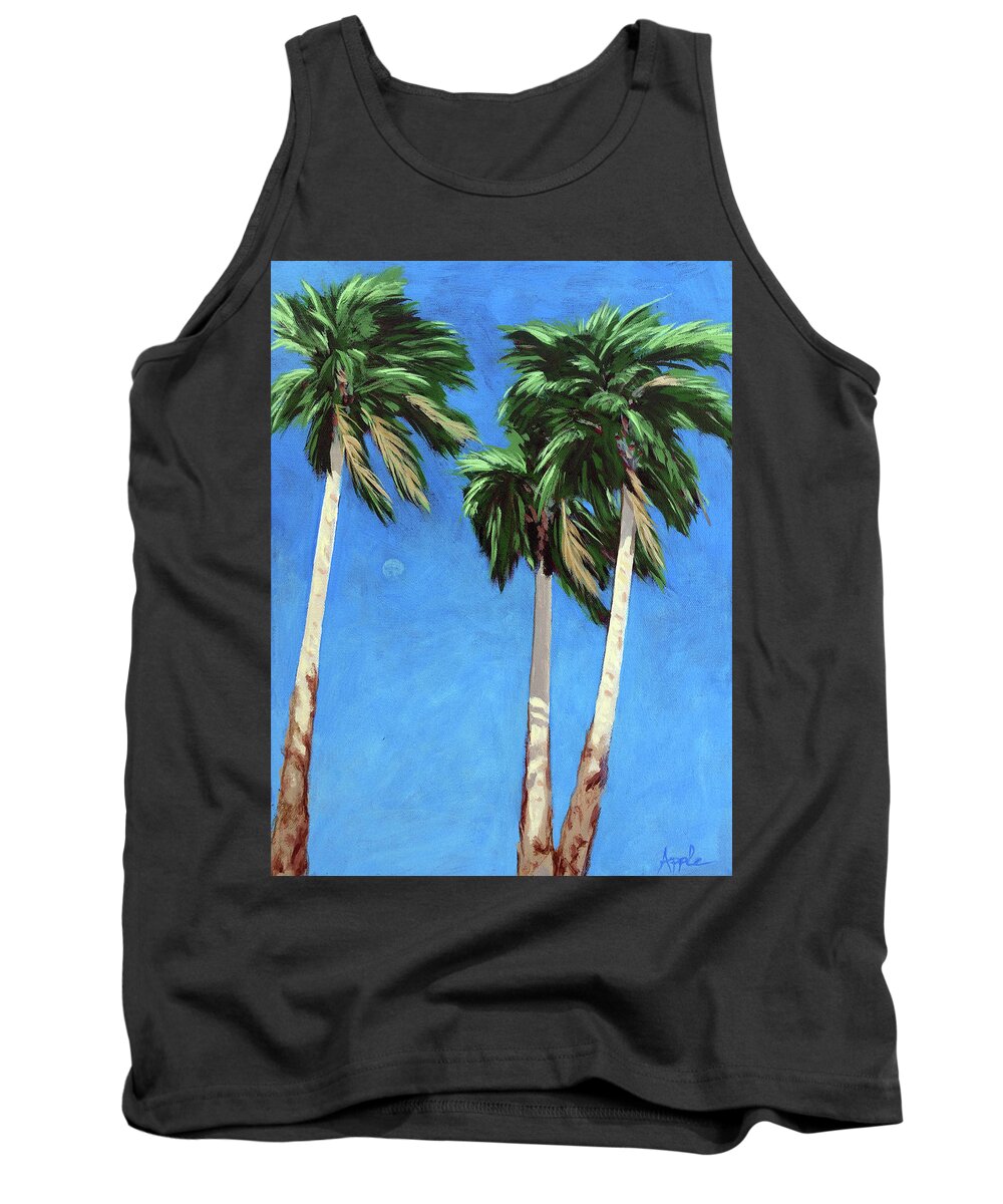 Palm Trees Tank Top featuring the painting Daytime Moon in Palm Springs by Linda Apple