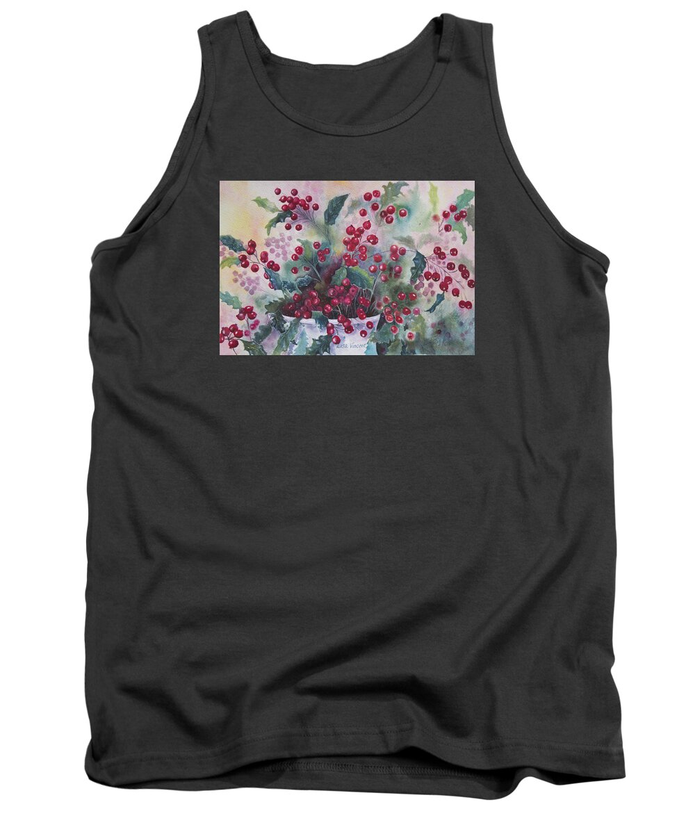 Giclee Tank Top featuring the painting December's Holly by Lisa Vincent