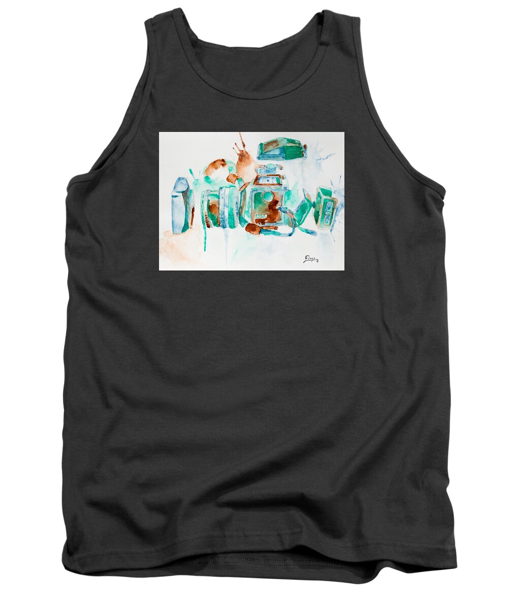 Vintage Tank Top featuring the painting Deconstructed Camera by Carlos Flores