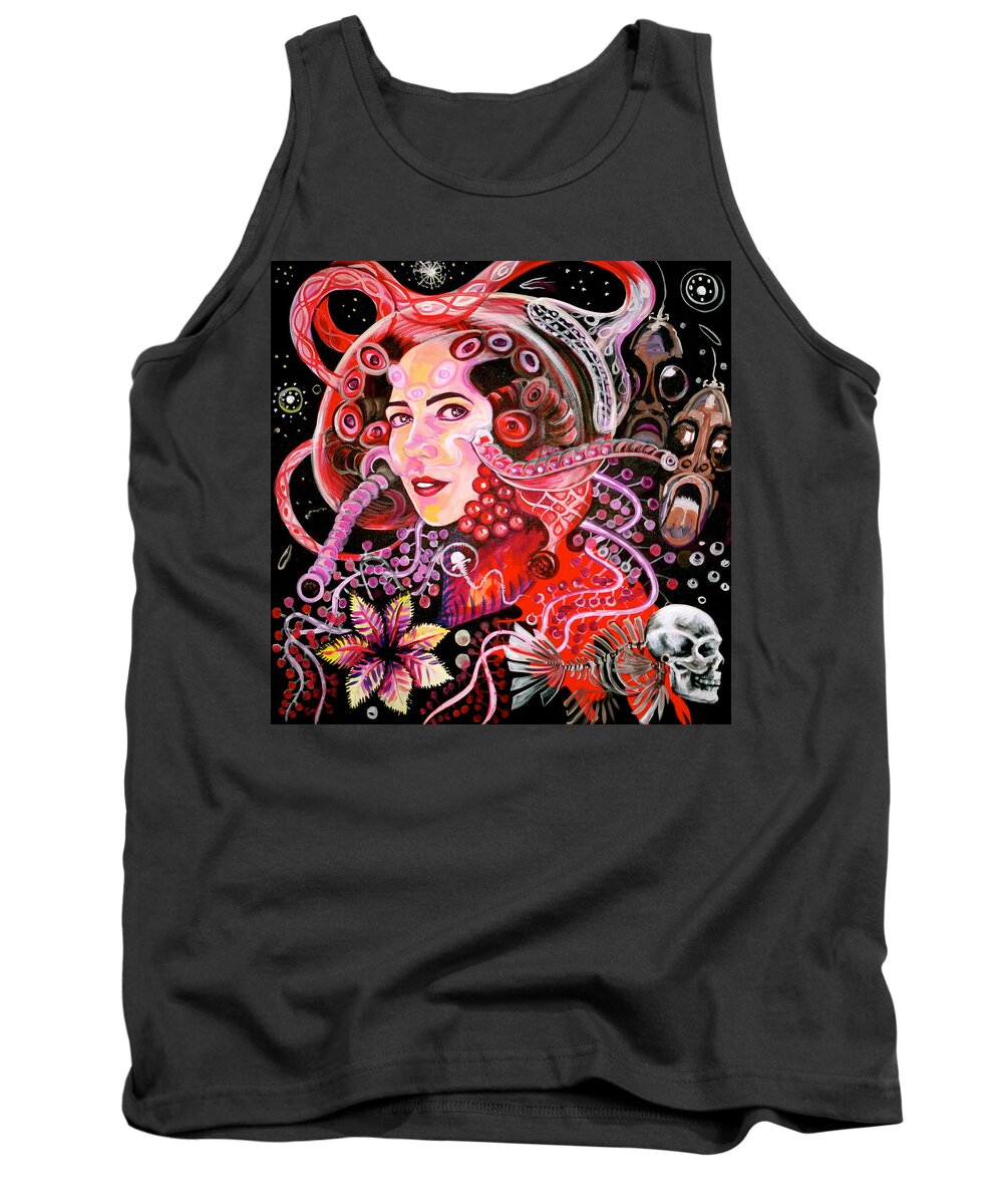 Deep Sea Creatures Tank Top featuring the painting Deep Sea Creatures by Yelena Tylkina