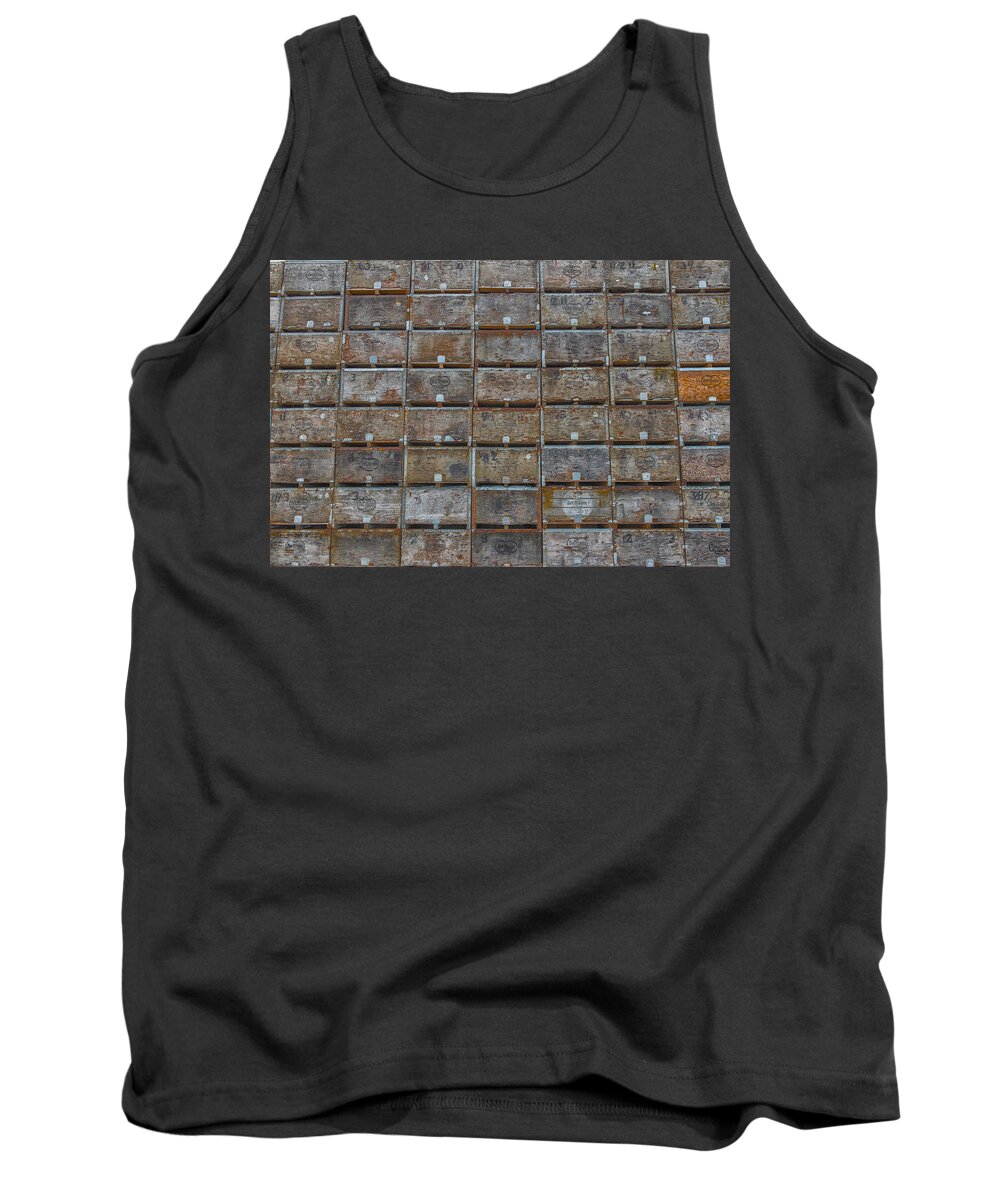 Boxes Tank Top featuring the photograph Del Monte Fruit Crates by Robin Mayoff