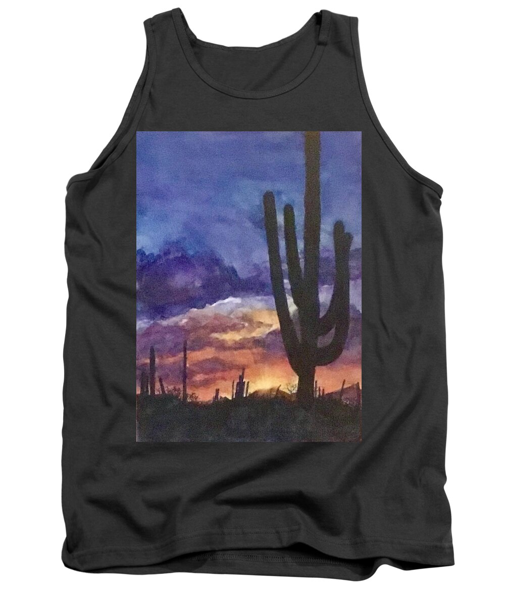 Arizona Tank Top featuring the painting Desert at Dusk by Cheryl Wallace