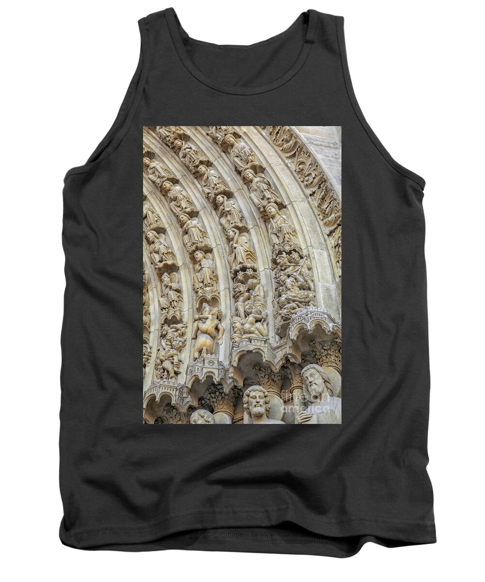 Architecture Tank Top featuring the photograph Details of the entrance of the Notre Dame by Patricia Hofmeester