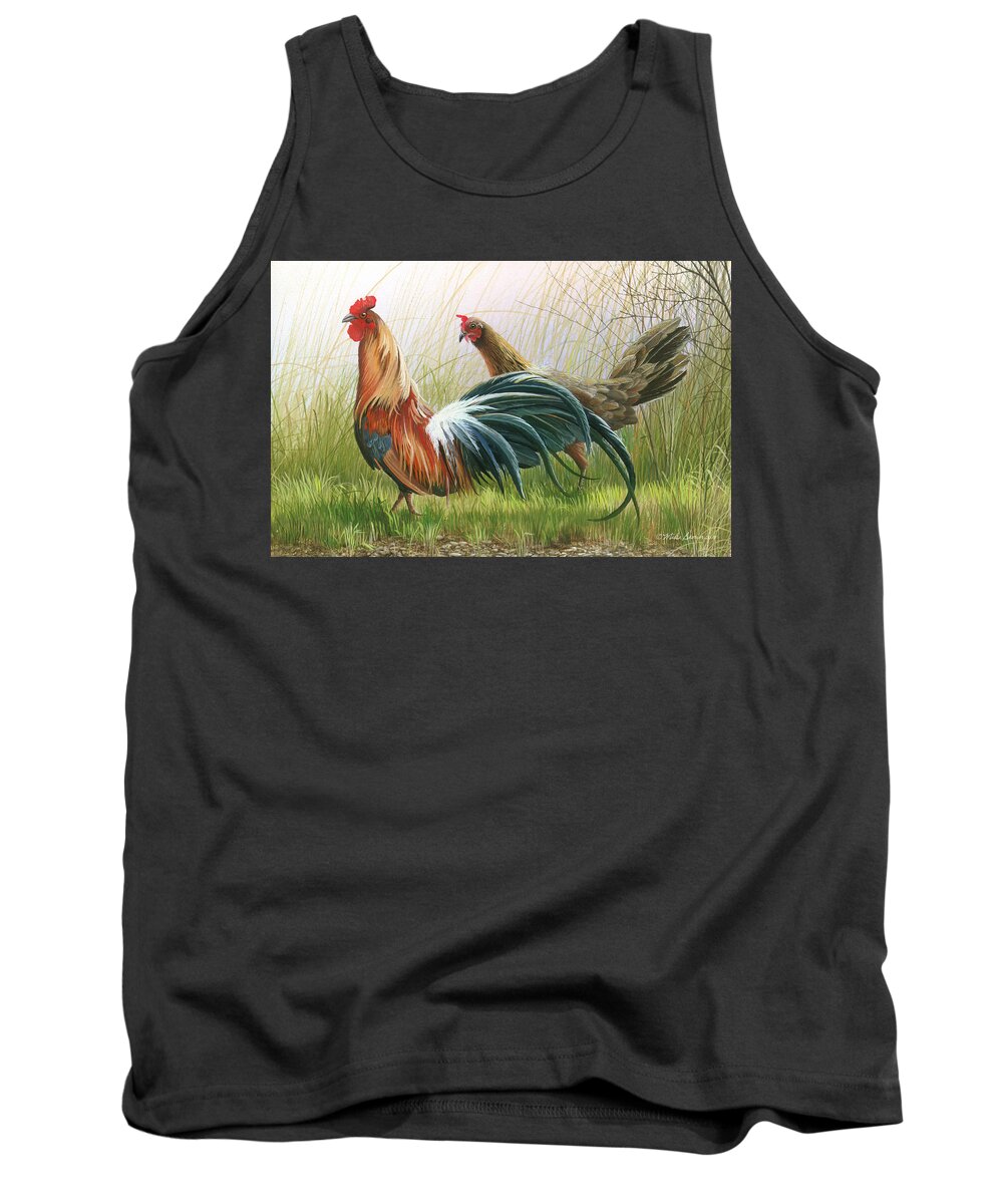 Rooster Tank Top featuring the painting Disagreement by Mike Brown