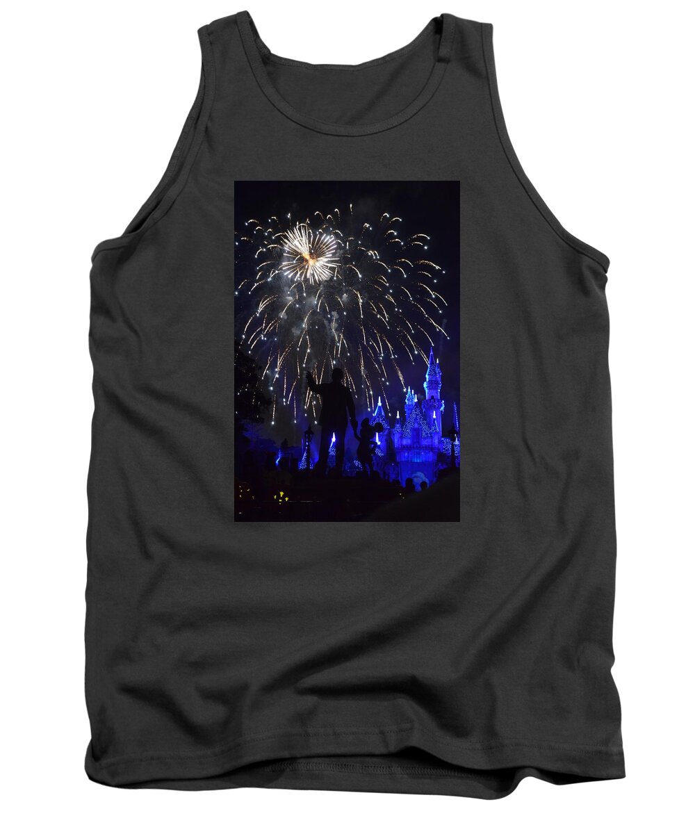 Disney Land Tank Top featuring the photograph Disneyland by Fireworks by Alex King