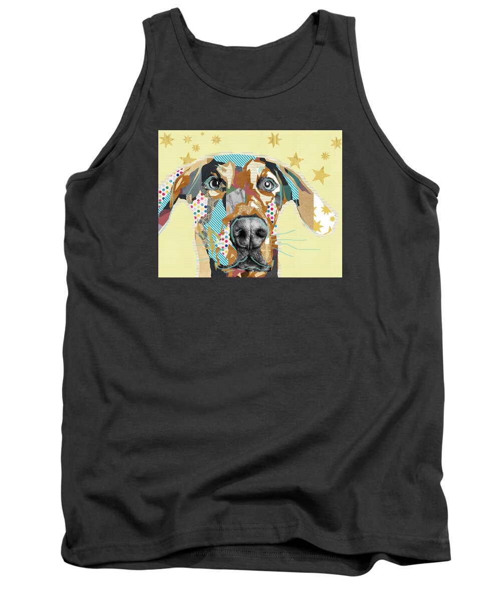 Dog Tank Top featuring the mixed media Doberman Collage by Claudia Schoen