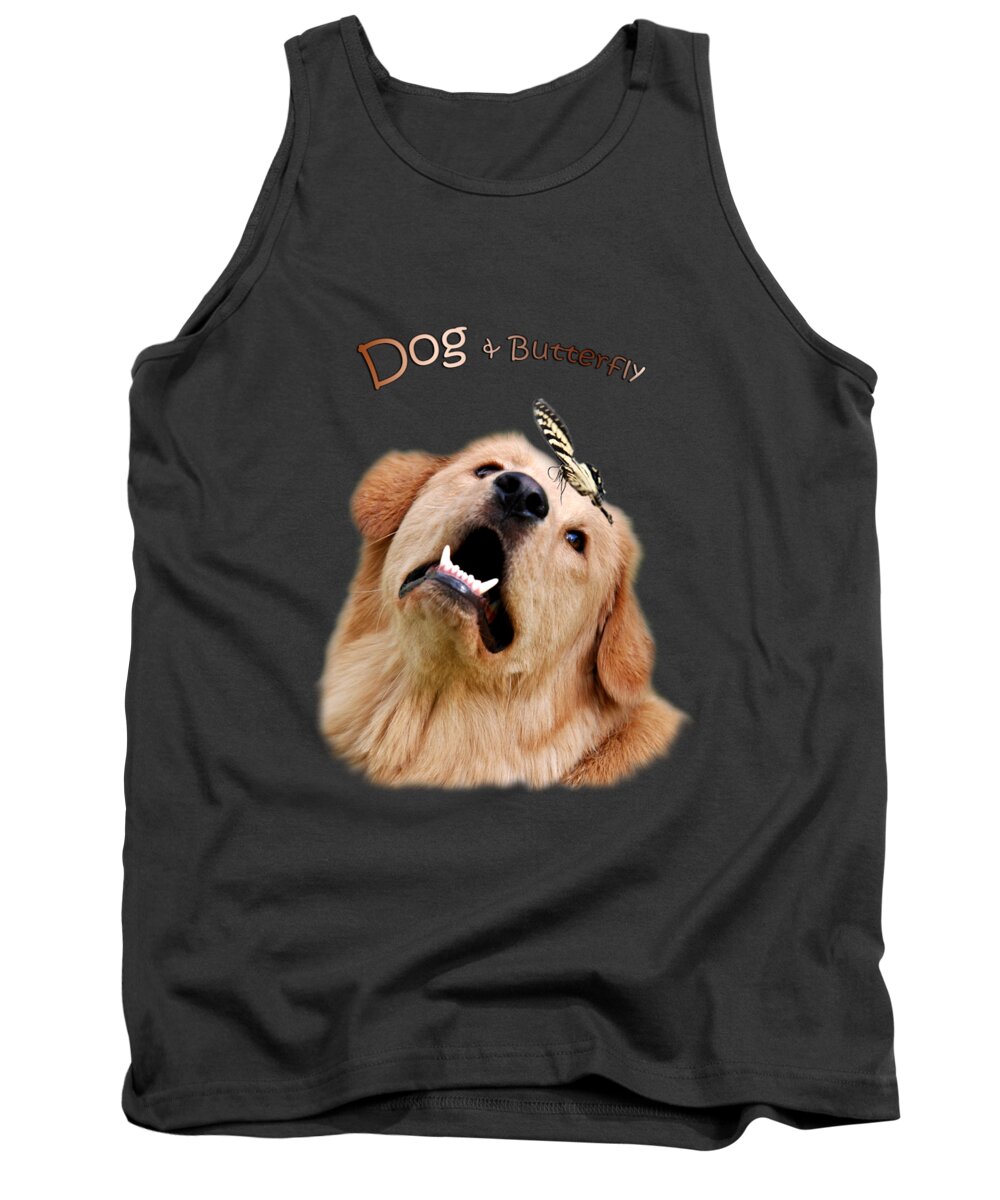 Dog Tank Top featuring the photograph Dog And Butterfly by Christina Rollo