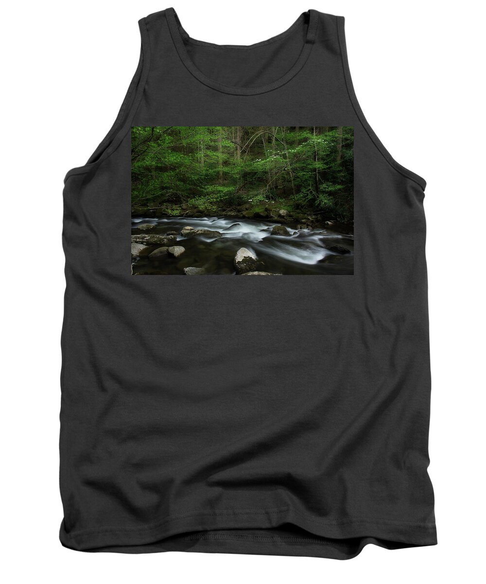 Stream Tank Top featuring the photograph Dogwood Along The River by Mike Eingle