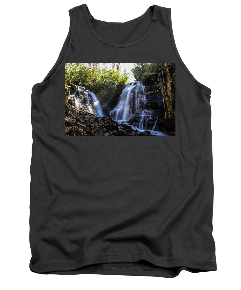 Waterfalls Two Streams Coming Together Tank Top featuring the photograph Double Falls by Chuck Brown