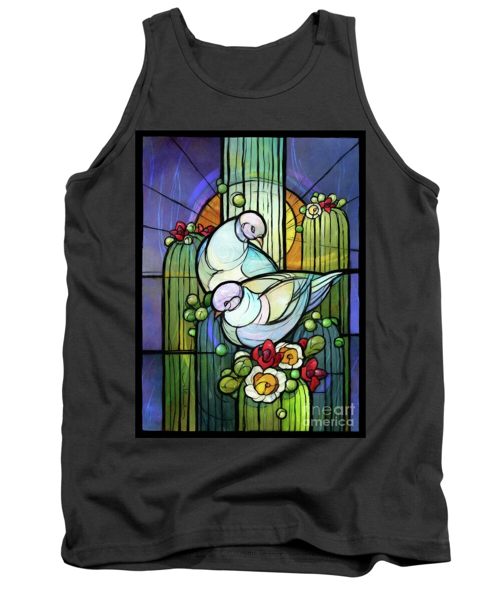 Stained Tank Top featuring the digital art Doves On Saguaro by Randy Wollenmann