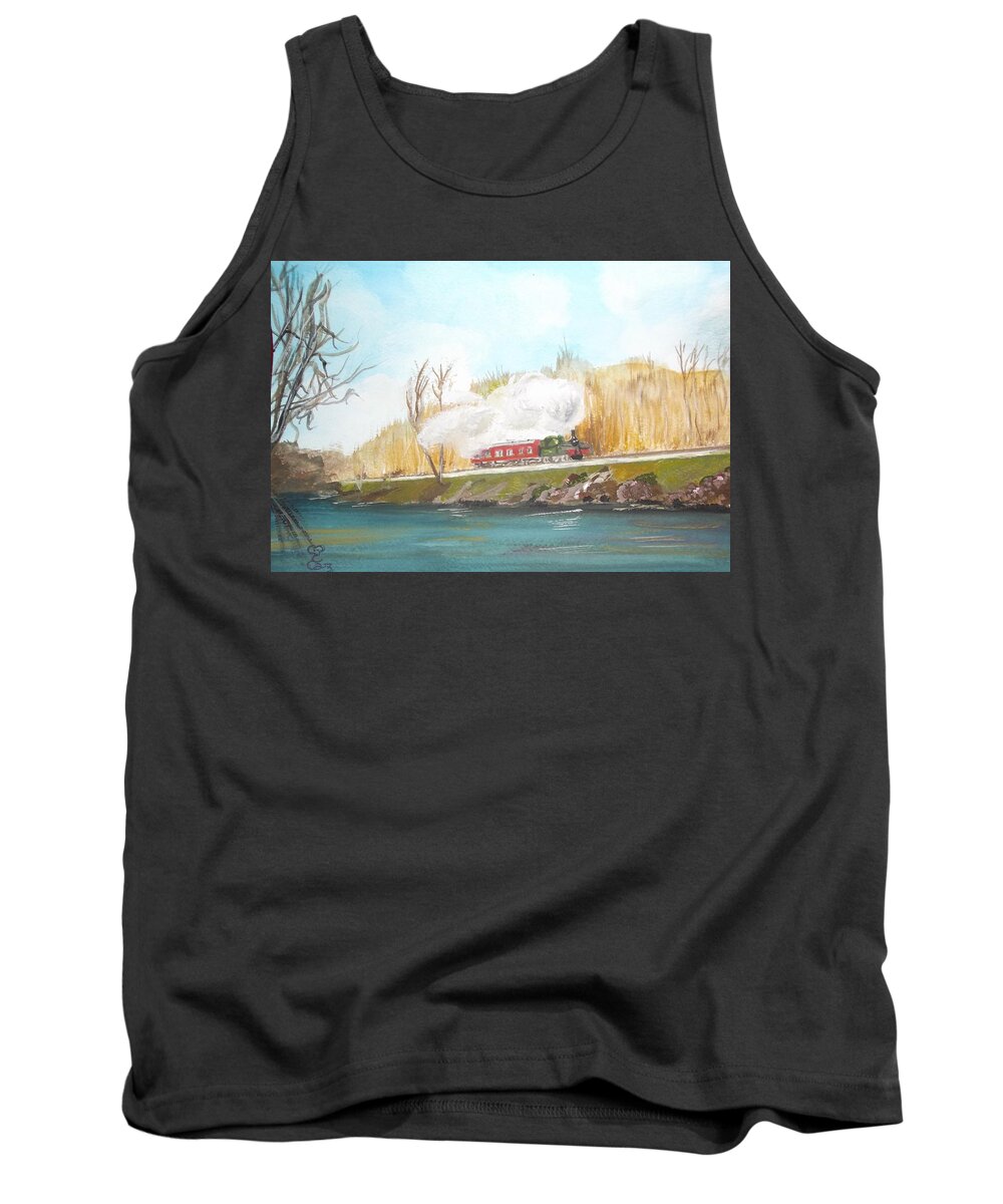 Steam Train Tank Top featuring the painting Down by the river side by Carole Robins