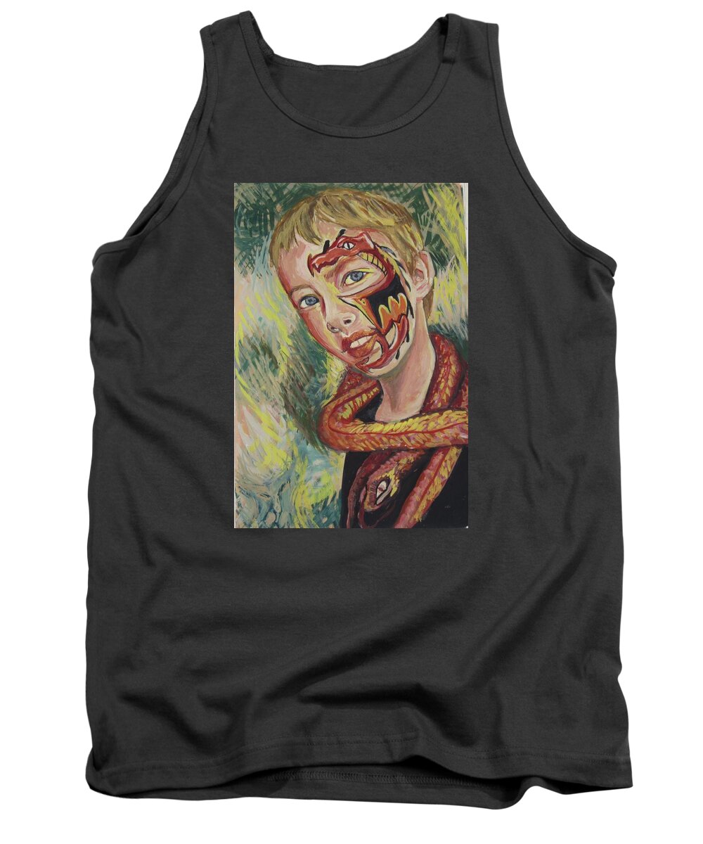 Face Painting Tank Top featuring the painting Dragon Boy by Foxey McCleary