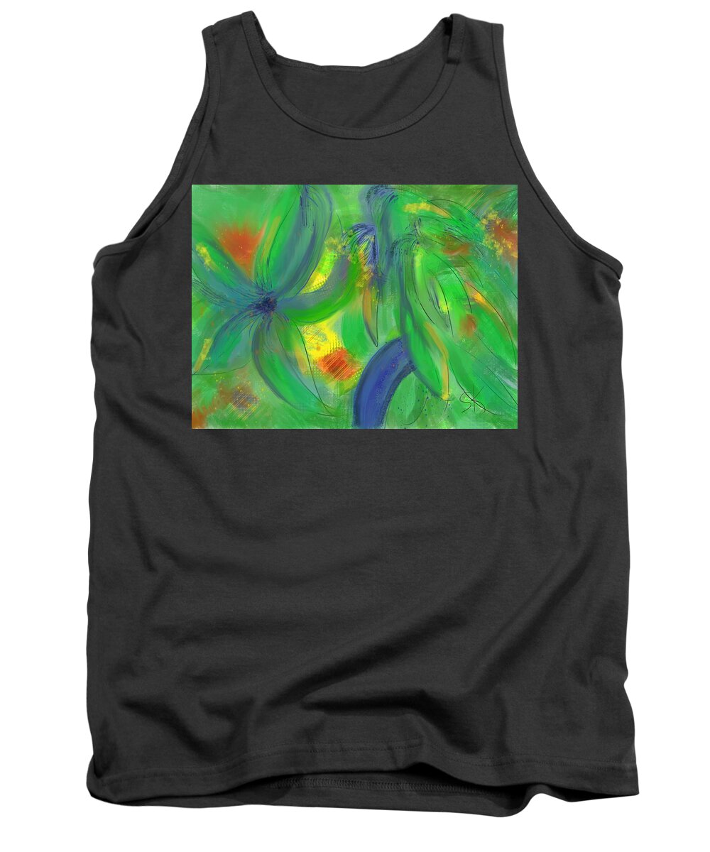 Abstract Tank Top featuring the digital art Dragonfly Talk by Sherry Killam