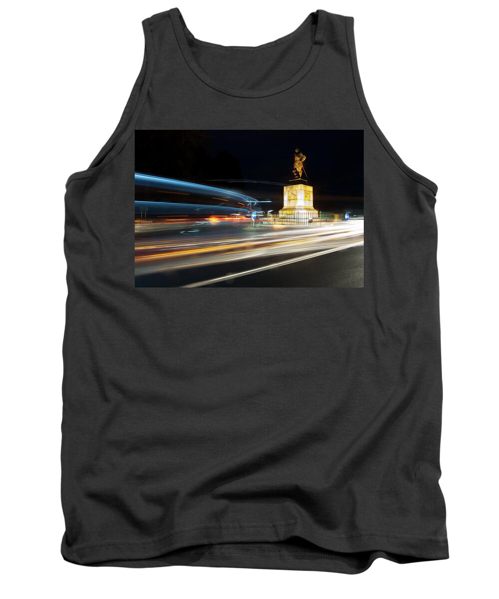Helen Northcott Tank Top featuring the photograph Drakes Statue Traffic Trails by Helen Jackson