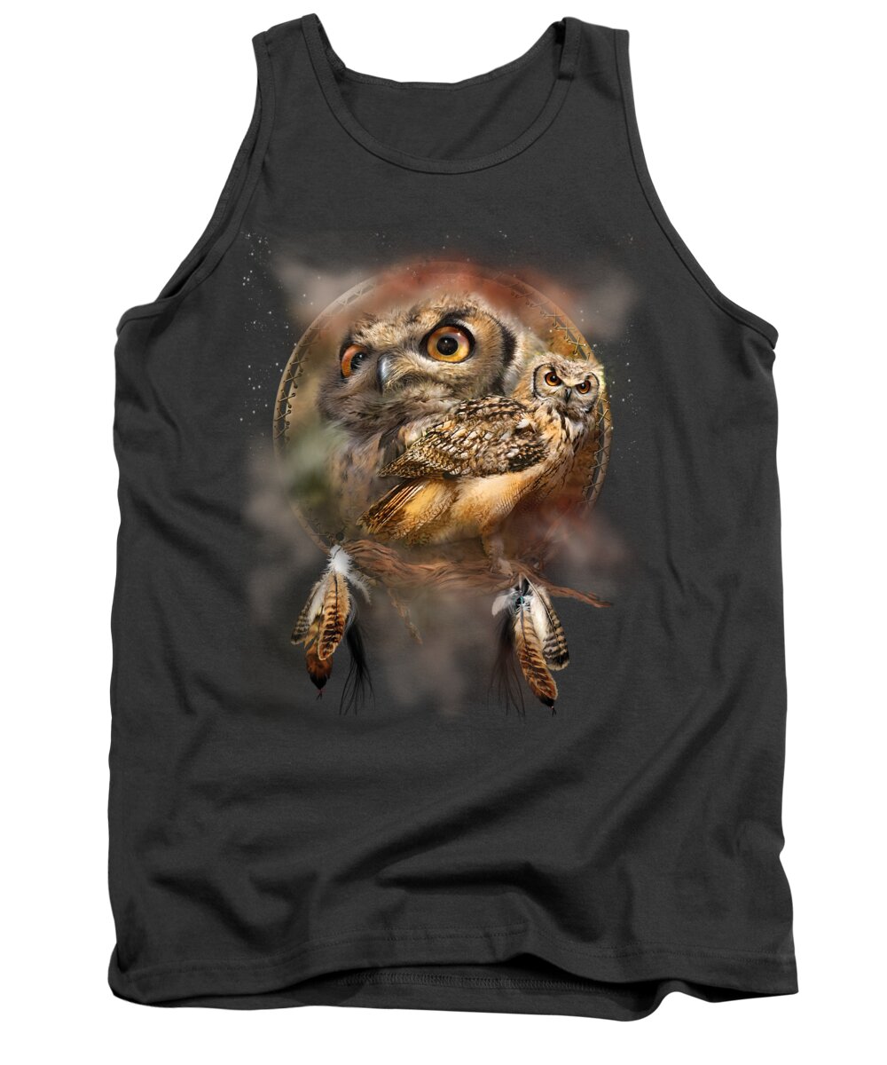 Carol Cavalaris Tank Top featuring the mixed media Dream Catcher - Spirit Of The Owl by Carol Cavalaris