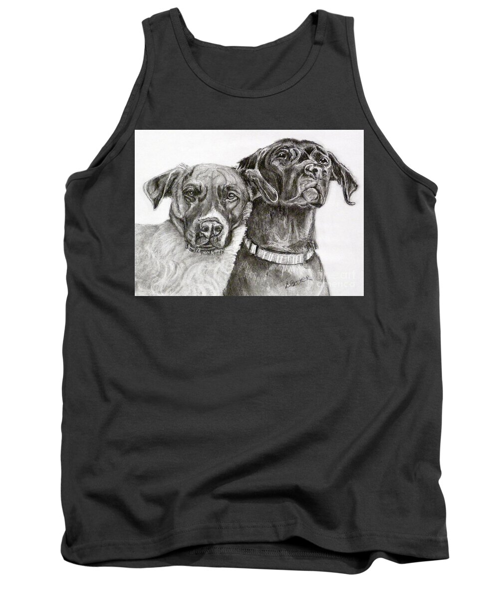 Dog Tank Top featuring the drawing Duo by Susan A Becker