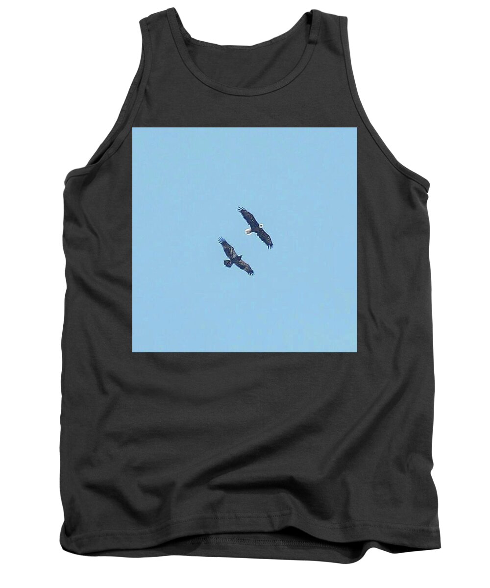 Bald Eagles Tank Top featuring the photograph E9 and parent soaring preparing for a new adventure by Liz Grindstaff