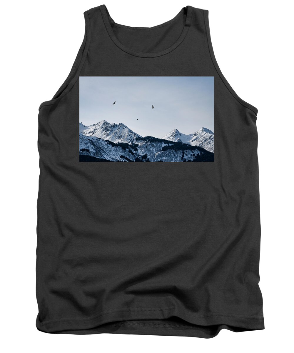 Alaska Tank Top featuring the photograph Eagles over mountains by Michele Cornelius