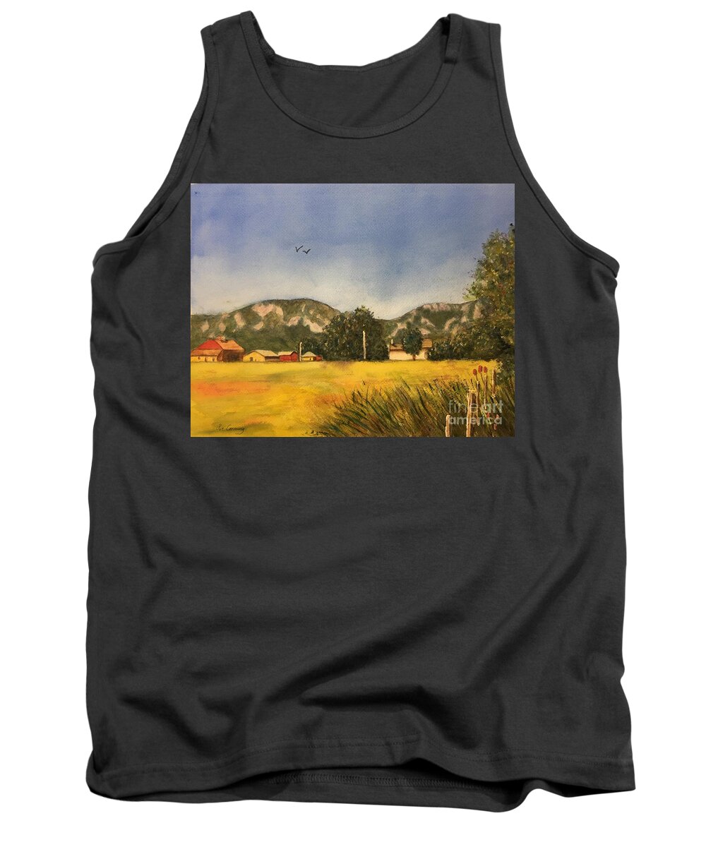 Farm Tank Top featuring the painting East Boulder Farm by Sue Carmony