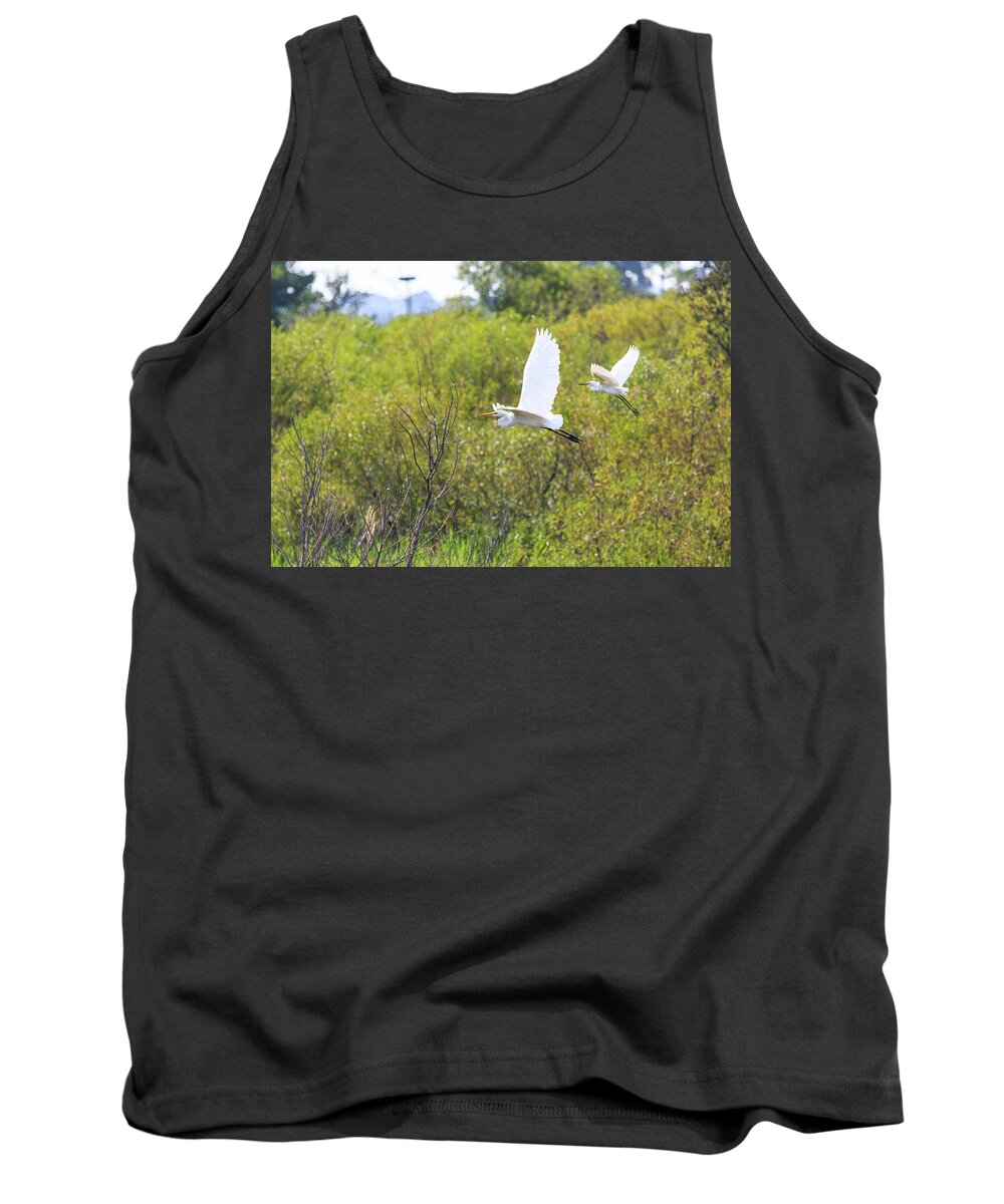 Maryland Tank Top featuring the photograph Egrets in Flight by Jennifer Casey
