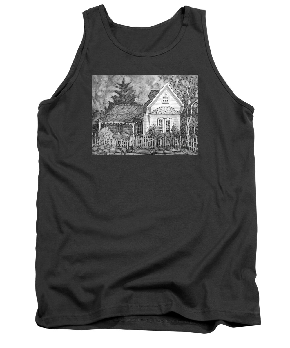 Elma's Tank Top featuring the painting Elma's House in BW by Gretchen Allen