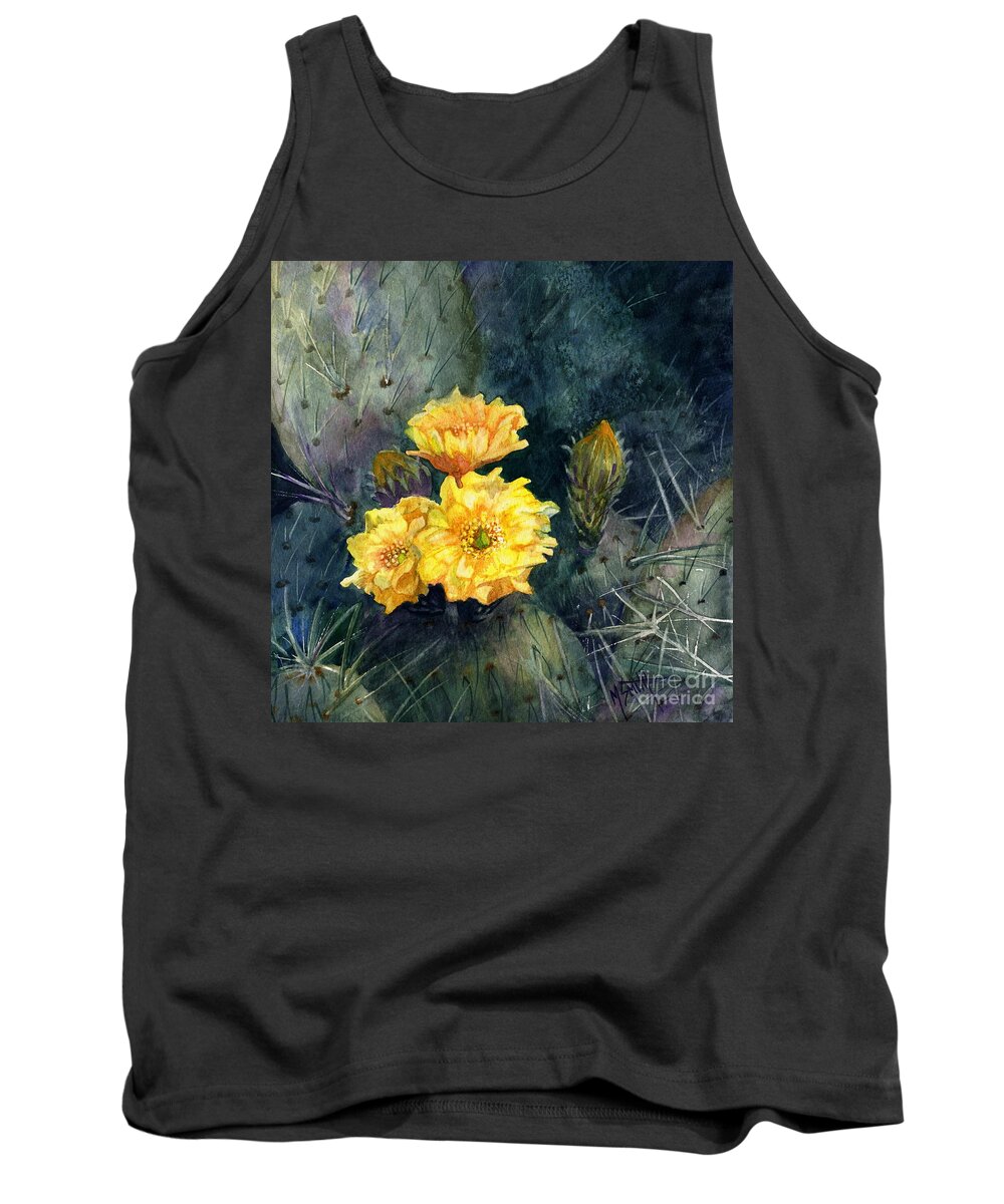 Yellow Cactus Tank Top featuring the painting Engelmann Prickly Pear Cactus by Marilyn Smith
