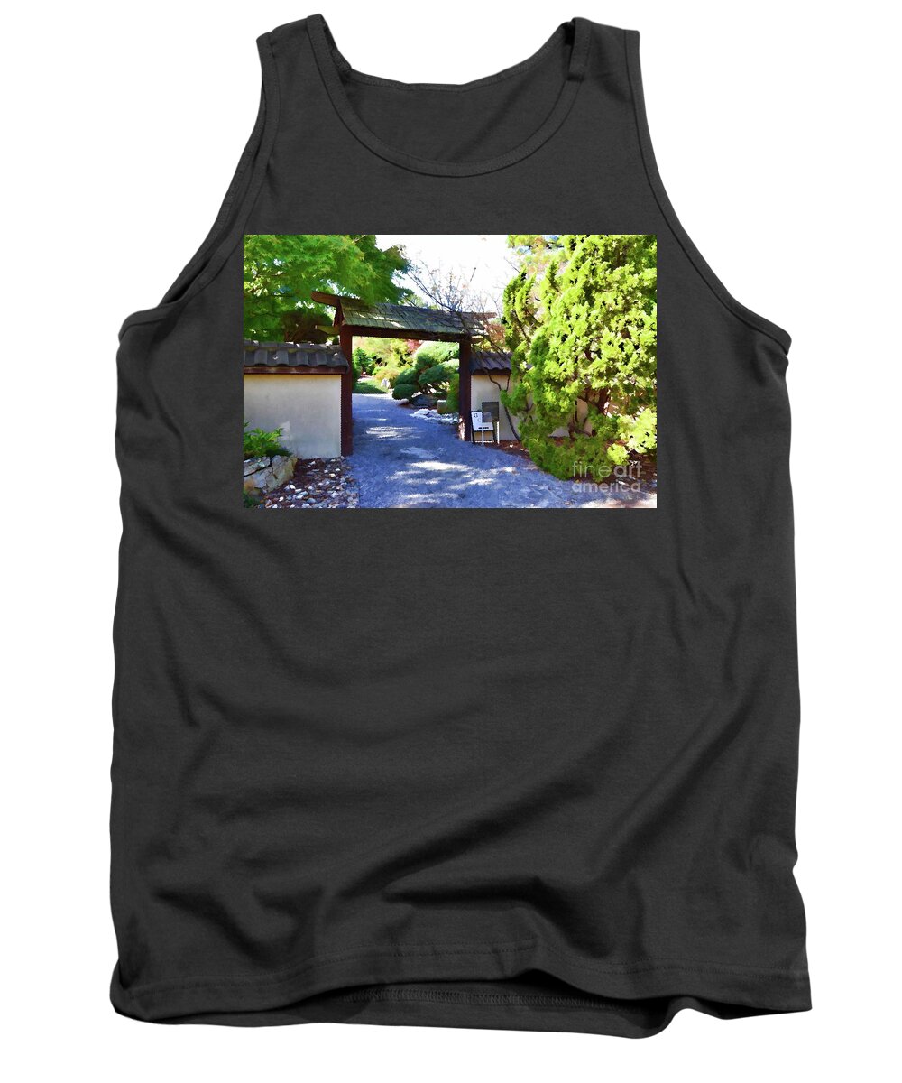 Entrance Tank Top featuring the painting Entrance gate of the Japanese garden by Jeelan Clark