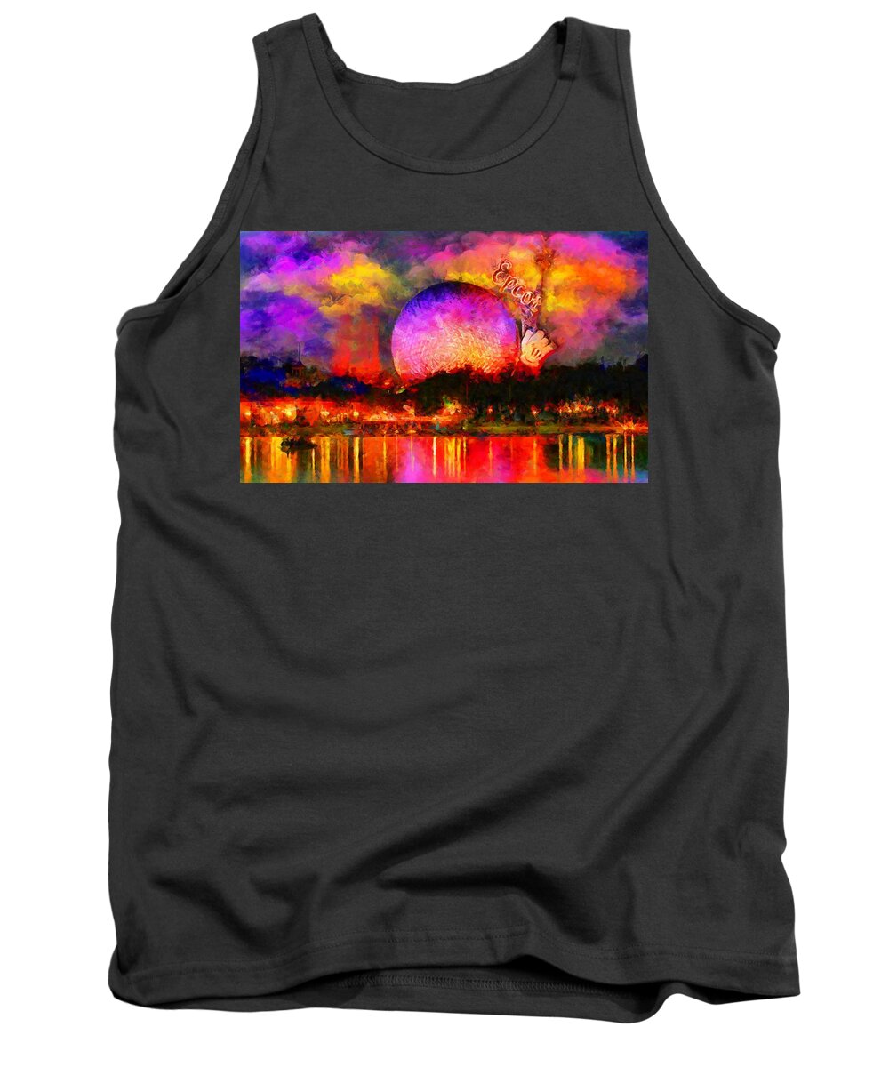 Epcot Colors By Night Tank Top featuring the digital art Epcot Colors by Night by Caito Junqueira