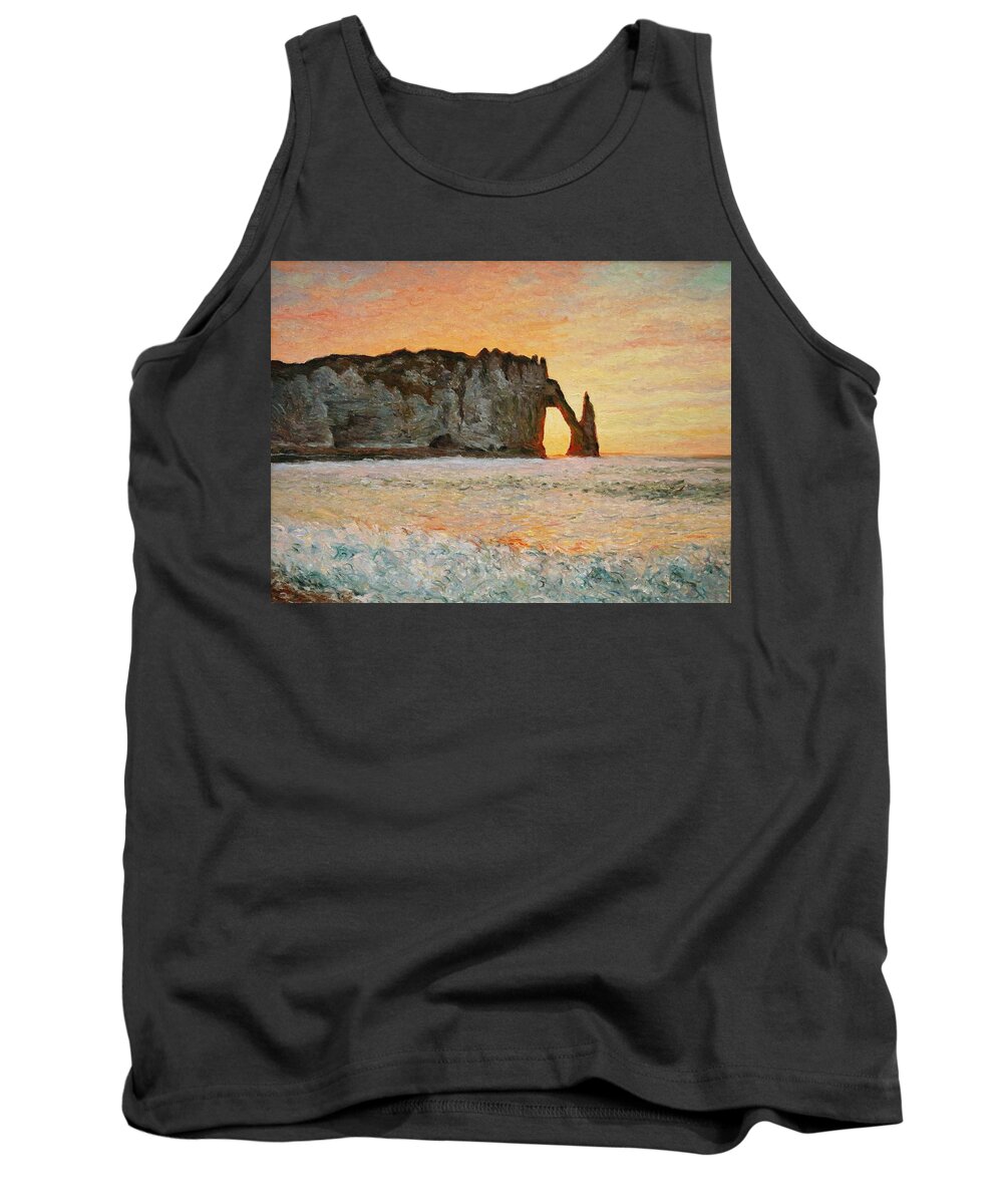 Europe Tank Top featuring the painting Etretat, Sunset by Pierre Dijk