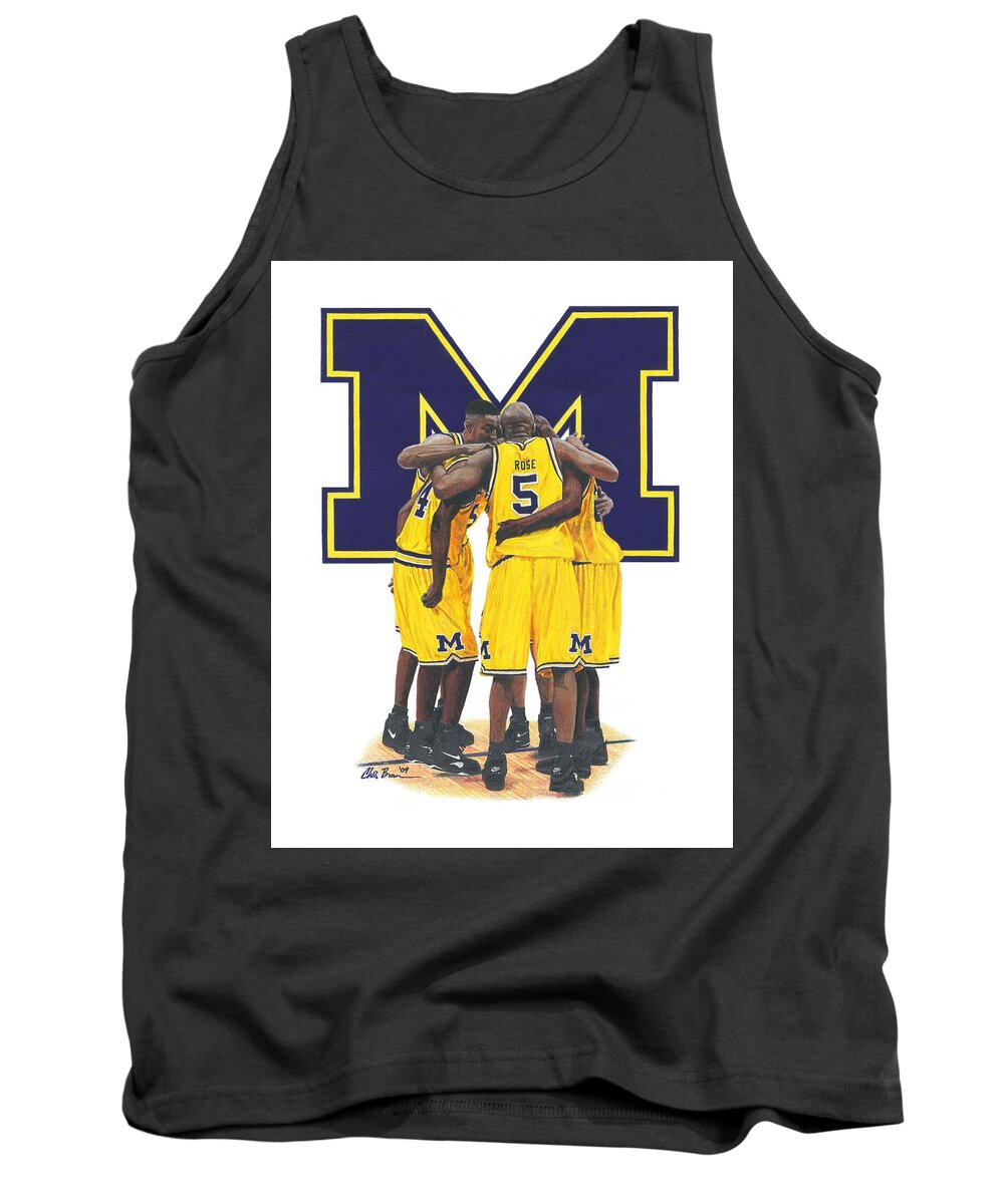 Michigan Wolverines Tank Top featuring the drawing Fab Five by Chris Brown