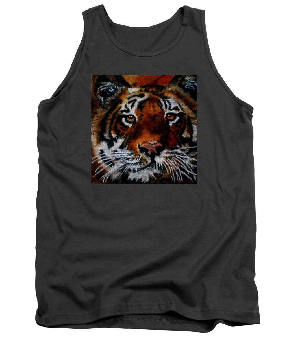 Tiger Tank Top featuring the painting Face of a Tiger by Maris Sherwood