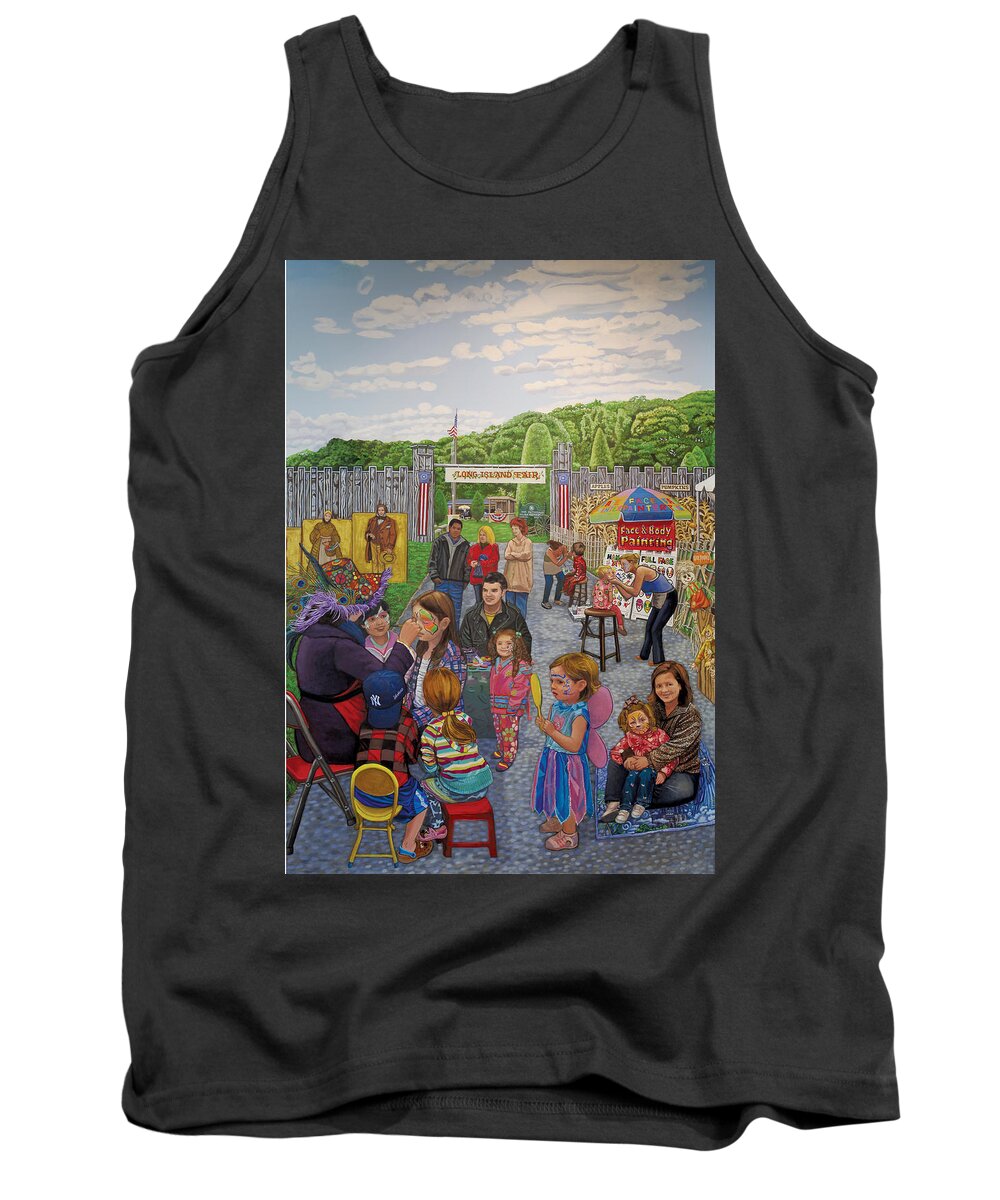 Landscape Tank Top featuring the painting Face Painting at the Long Island Fair towel version #2 by Bonnie Siracusa