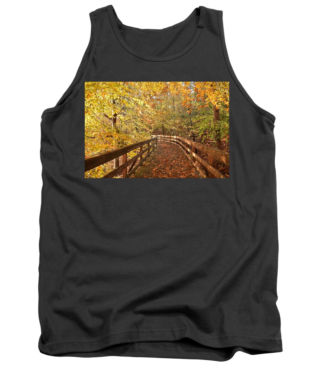 Fall Tank Top featuring the photograph Fall Colors on a Morning Walk in the Woods in Autumn by Scott H Phillips