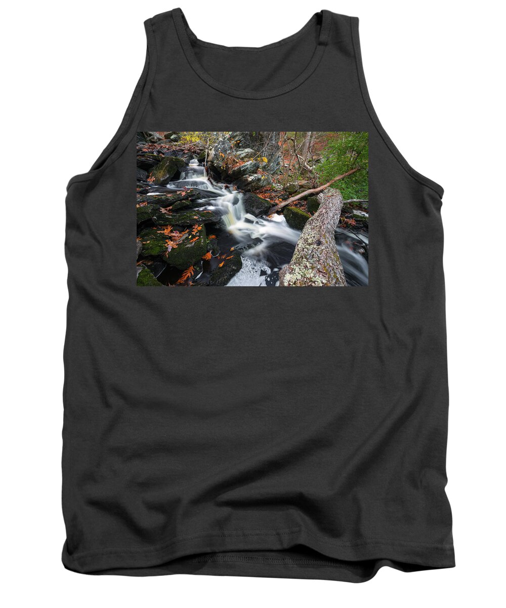 Fall Tree Fallen Leaves Trees Forest Woods Secluded Brook Stream Water River Waterfall Falls Long Exposure Nature Hiking Autumn Brian Hale Brianhalephoto Danforth Hudson Ma Mass Massachusetts Tank Top featuring the photograph Fallen in Danforth Falls by Brian Hale
