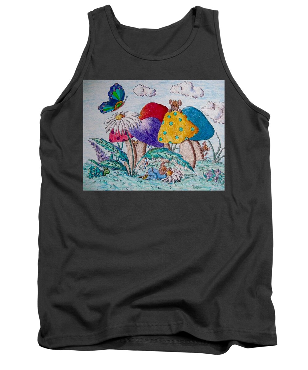 Children's Art Tank Top featuring the drawing Falling asleep playing hide and seek by Megan Walsh