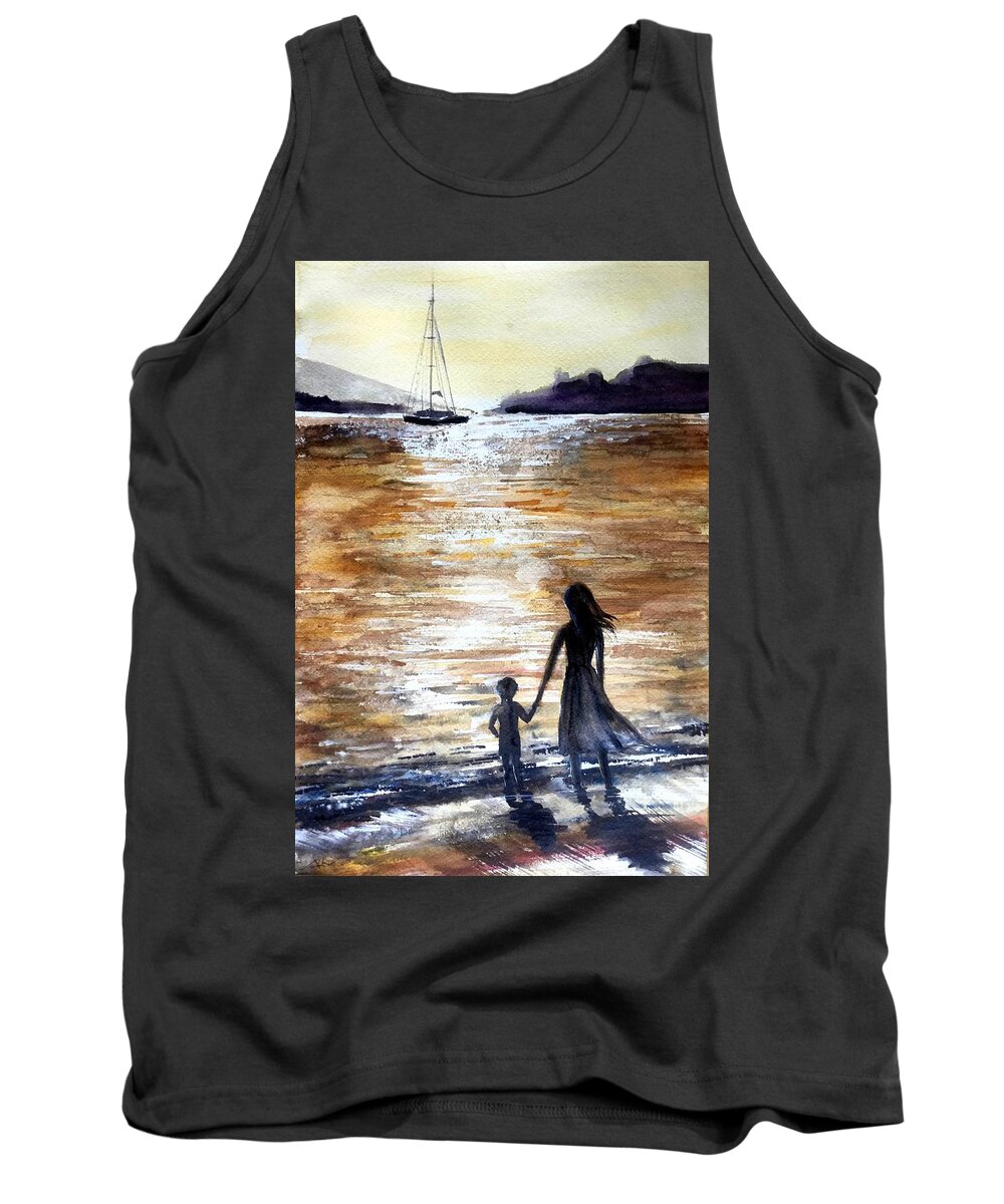 Ocean Tank Top featuring the painting Farewell by Katerina Kovatcheva