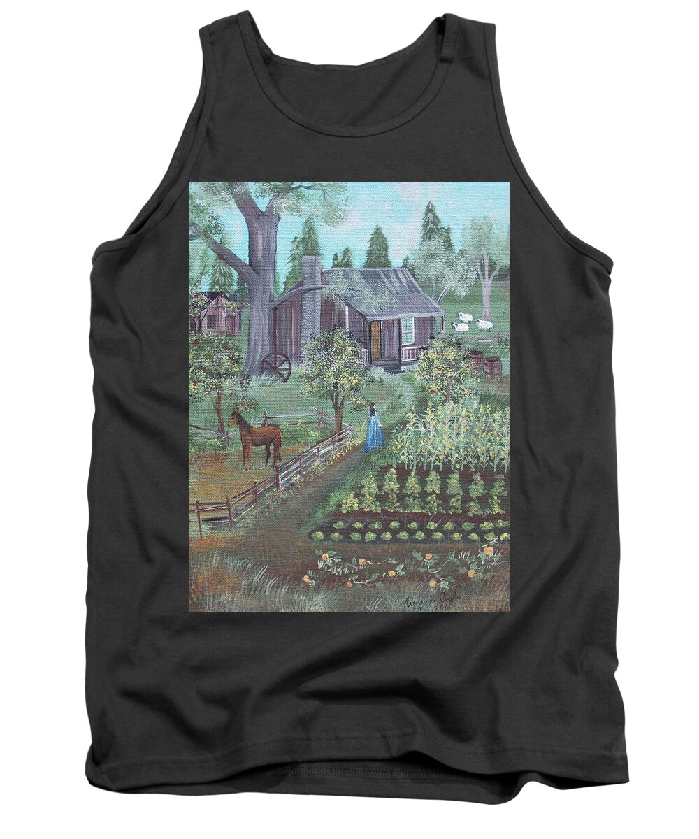 Grandma Moses Tank Top featuring the painting Farmstead by Virginia Coyle