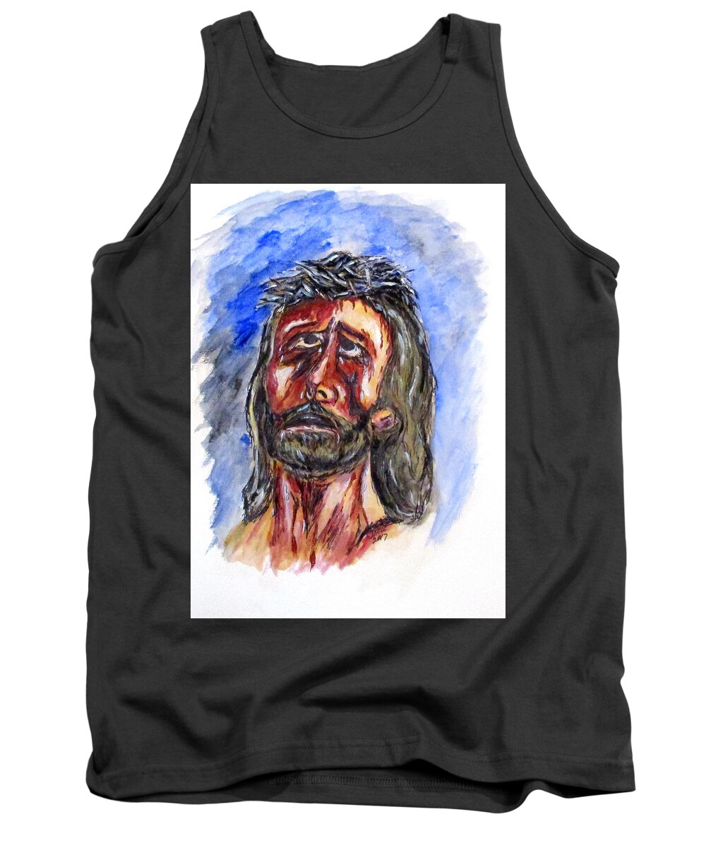 Jesus Tank Top featuring the painting Father Forgive Them by Clyde J Kell