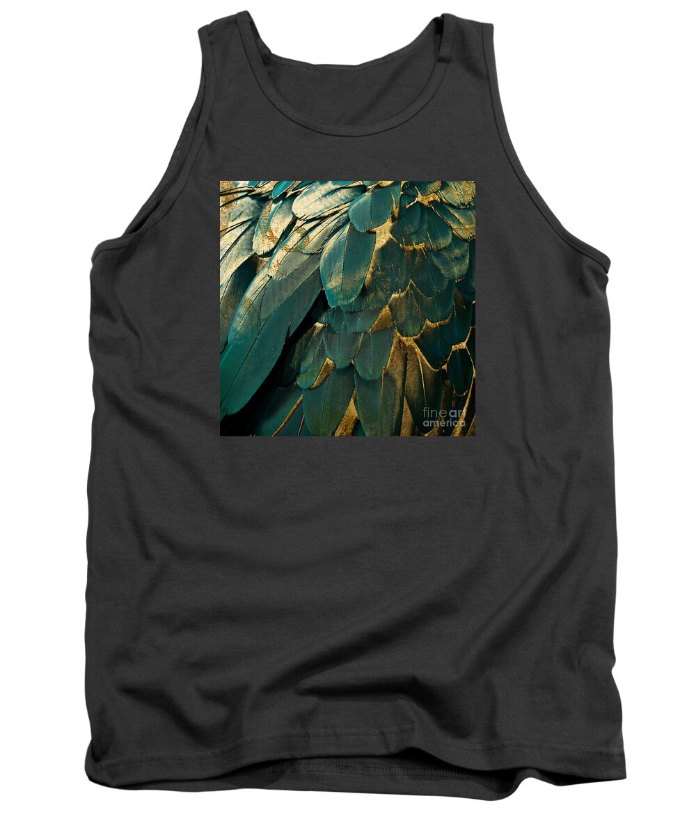 Feathers Tank Top featuring the painting Feather Glitter Teal and Gold by Mindy Sommers