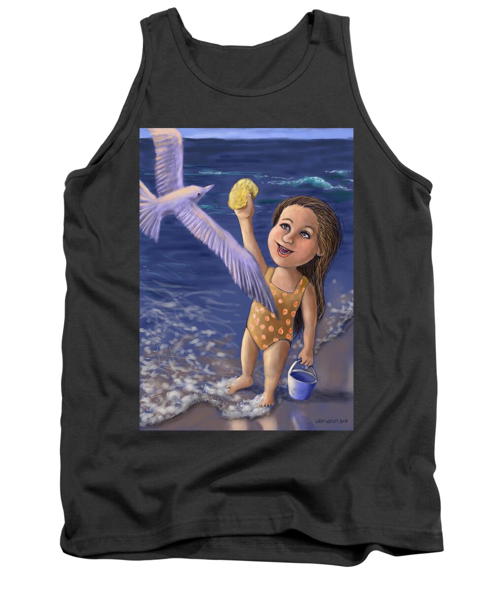 Seagull Tank Top featuring the digital art Feeding The Seagull by Larry Whitler
