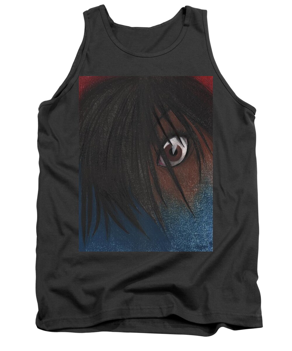 Girl Tank Top featuring the drawing FemmeBlue by Rick Yost